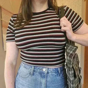 BP. Brand From Nordstrom Cropped Striped Short-Sleeve T-Shirt, Size Small